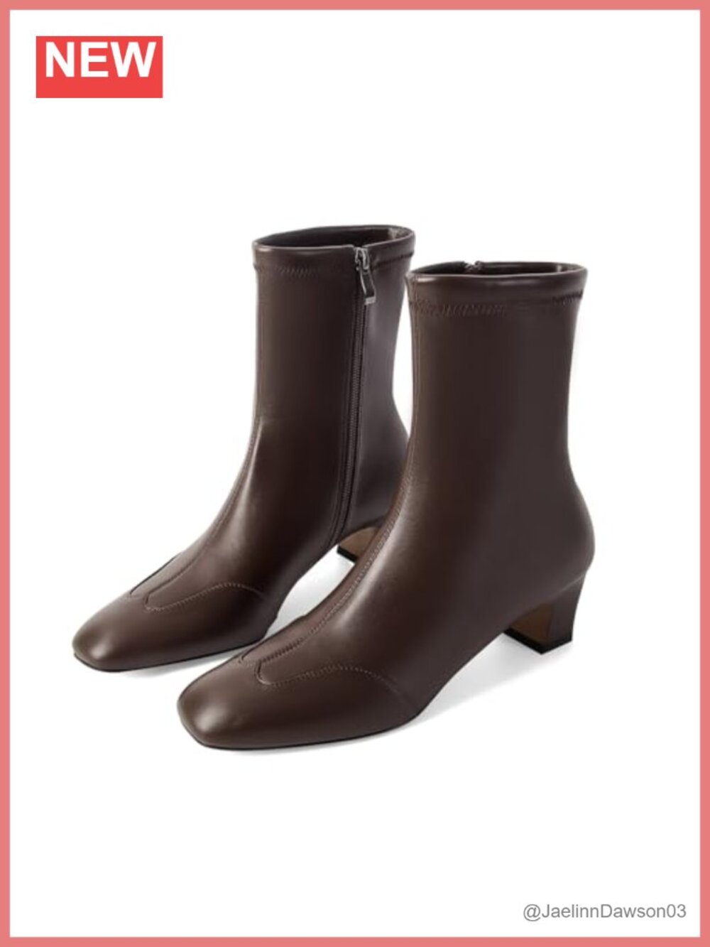 Faux Leather Ankle Boots Square Toe Low Block Heel Side Zip Booties